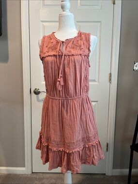 Lucky Brand Dusty Rose Sleeveless Tassel Tie Ruffled Dress